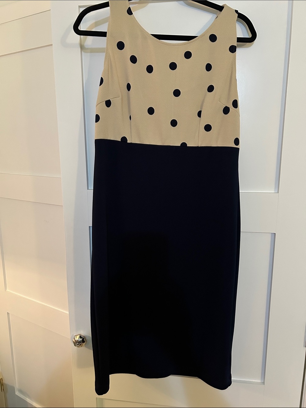 Danny & Nicole Beige Polka Dot and Navy Midi Sheath Dress